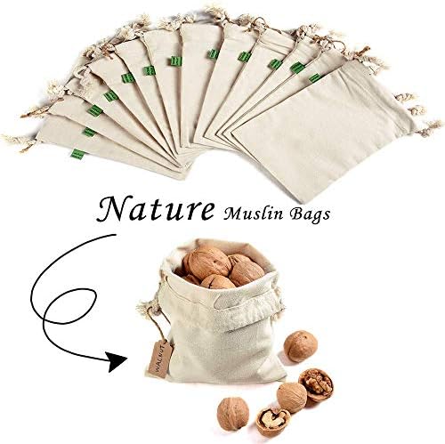 12 Pieces Small Canvas Drawstring Pouch Bags 5" x 7", Party Gift Bags,Muslin Linen Drawstring Bags Storage