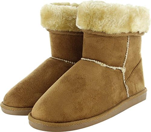Womens Fur Boots Low Mid Calf Winter Faux Fur Shoes - Camel