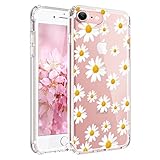 JIAXIUFEN Clear Slim Shockproof Flower Floral Design Soft Flexible TPU Silicone Back Cover Phone Case Compatible with iPhone 7 and iPhone 8 - Little Daisies