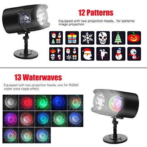 Christmas Light Projector, Bawoo 2019 Upgraded 2 in 1 Waterproof Ocean Wave LED Landscape Lights with Remote Control, 9 Moving Patterns for Indoor Outdoor Halloween Xmas Party Decorations - Thumbnail 2