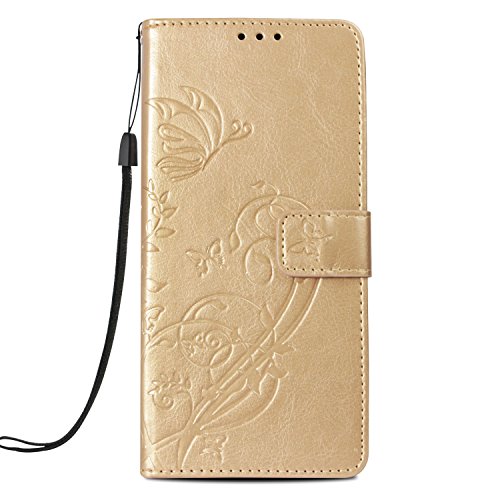 Strap Case for Galaxy Note 9,Wallet Leather Cover for Galaxy Note 9,Herzzer Classic Elegant [Gold Butterfly Pattern] PU Leather Fold Stand Card Holders Smart Phone Case - Thumbnail 3