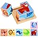 Lewo 6 in 1 Wooden Animal Block Puzzle Big Cube Elephant Monkey Fish Bear Lion Crocodile Patterns Blocks with Wood Storage Tray for Toddlers Boys Girls 2 3 4 Years Old (Cube Puzzle)