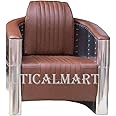 Nautical-Mart Aluminium Aviator Chair Light Brown Leather Vintage Style Industrial Furniture