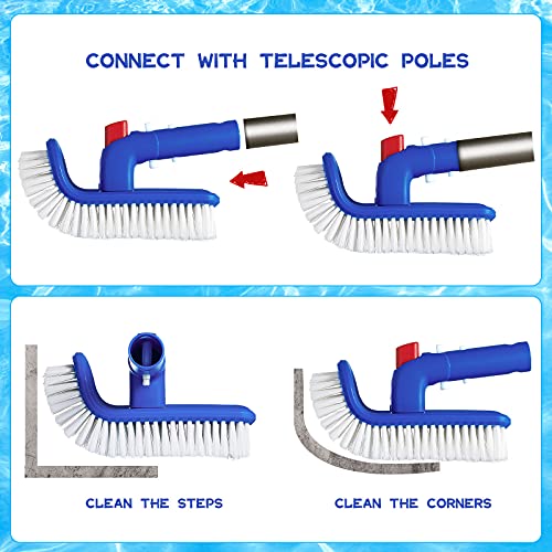 Corner and Step Pool Round Brush, Pool Step and Corner Brush, 180 Degree Rotation Handle Scrub