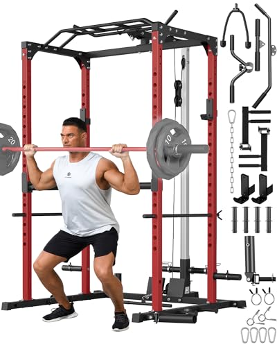GarveeLife Power Cage, Multi-Functional Power Racks for Home Gym with Cable Crossover System, 1600LBS Weight Capacity Fitness Reality Squat Rack for Strength Workout with More Training Attachment