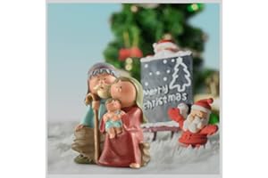 MERITMODE Miniature Nativity Set Family Figurine - Holy Family Figurines Christmas Indoor Decoration, Including Joseph with Mary Holding New Born Jesus, 2.48 inch