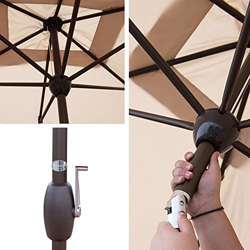 SORARA Patio Umbrella Rectangular Outdoor Market Table Umbrella with Push Button Tilt&Crank&Umbrella Cover, 6.5' x 10', Antique Beige