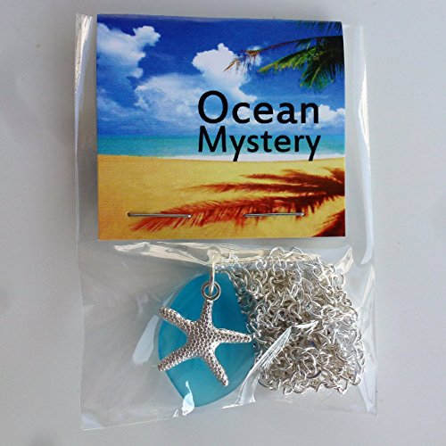 Blue cobalt sea glass ocean amulet talisman necklace for girls and women on a 24" silver color chain with nautical starfish delicate elegant young beach prime handmade seaglass jewelry mascot