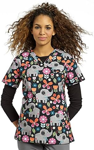 women's print scrub top