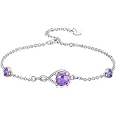 Seiyang Infinity Birthstone Link Ankle Bracelet for Women 925 Sterling Silver Adjustable Infinity Bracelet Anniversary Birthday Jewelry Gift,Chain Length 7"+2" Extend
