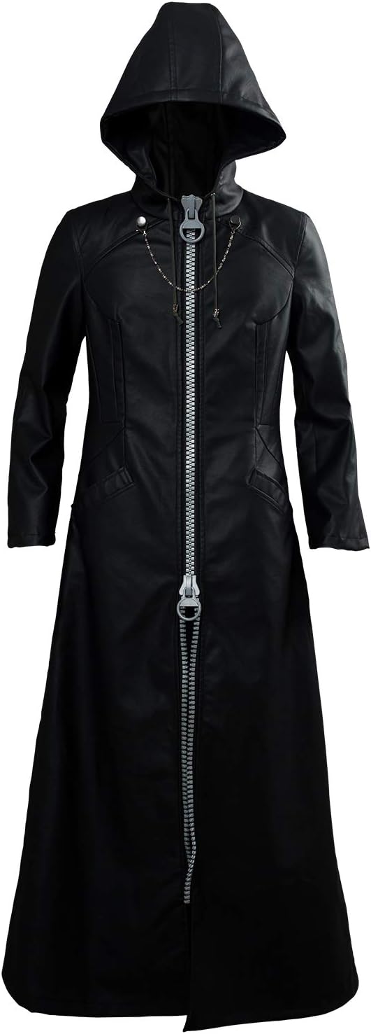 Men Organization XIII Cosplay Costume Halloween Carnival Xemnas Long Leather Hooded Jacket Coat Printing Hoodie