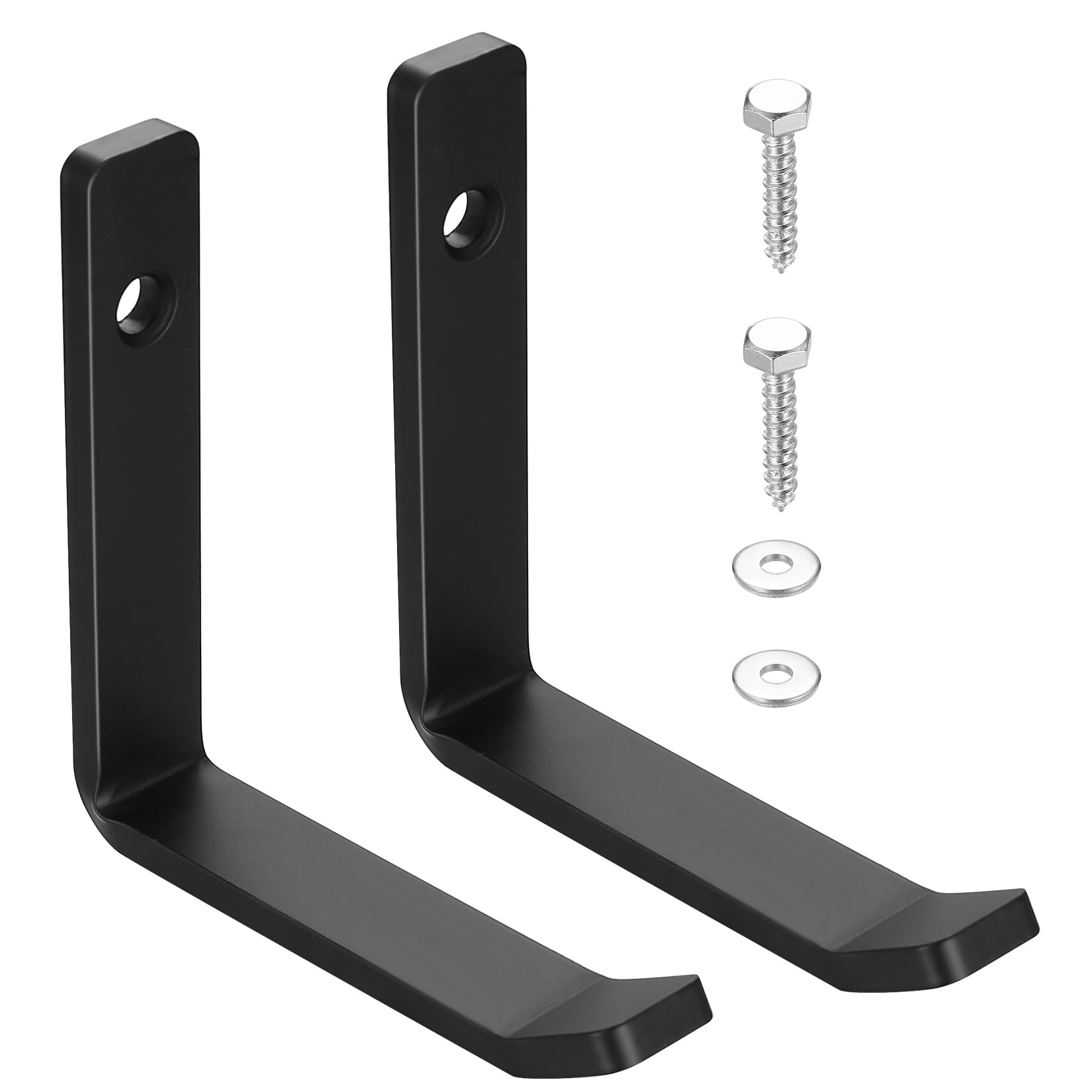Qeapug 2 Pcs Heavy Duty Wall Mounted J Shape Hooks, Garage & Home Equipment Organizer, Black