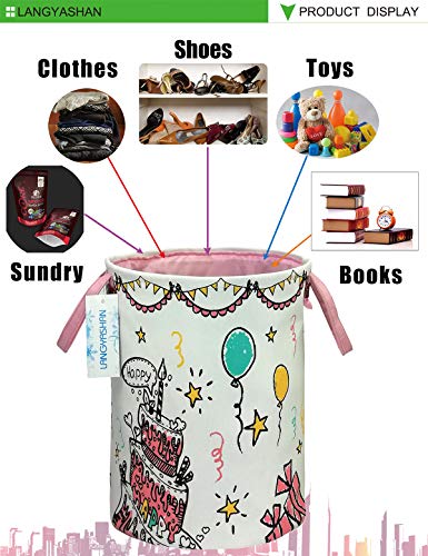 LANGYASHAN Storage Bin，Canvas Fabric Collapsible Organizer Basket for Laundry Hamper,Toy Bins,Gift Baskets, Bedroom, Clothes,Baby Nursery (Cake) - Thumbnail 2