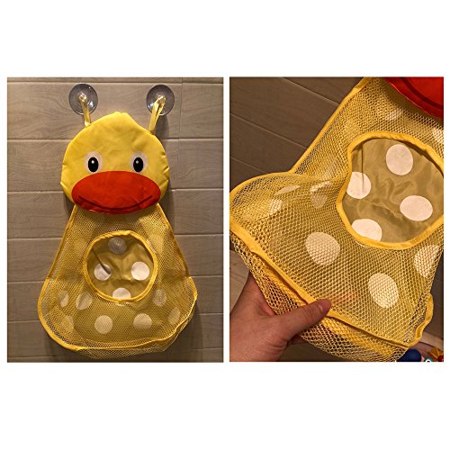 Baby Bath Toy Organizer Cute Animal Shape,Bathroom Toy Storage Net Bag with Strong Suction Cups,Keep Kids Bathtub Toys Dry and Neat (Yellow Duck)
