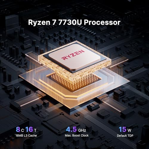 BOSGAME P4 Ultra Windows 11 Pro Business Mini PC AMD Ryzen 7 7730U, 8 Core, 16 Threads, Up to 4.5GHz, 16GB DDR4 RAM, 1TB SSD, Triple Display 4K@60Hz, HDMI, Type-C, USB3.2, LAN, Wi-Fi 6E, BT5.2