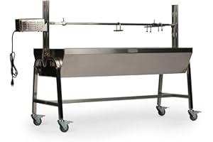 TITAN GREAT OUTDOORS Ash & Ember 25W Stainless Steel BBQ Rotisserie Grill, 4 RPM Rotation Speed, Rated 125 LB for Large Game, Portable Electric Outdoor Roaster with Dual Prongs, Single Leg Bracket, and Spine Fork