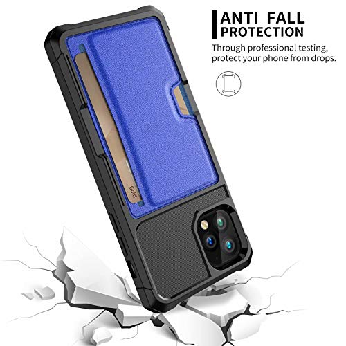 iPhone 11 Pro Max 2019 6.5 Case, Ranyi Carbon Fiber Wallet Case with Credit Card Holder Shock Absorbing Resilient TPU Rubber Defender Protective Case for 2019 6.5 Inch iPhone 11 Pro Max (Blue) - Thumbnail 2