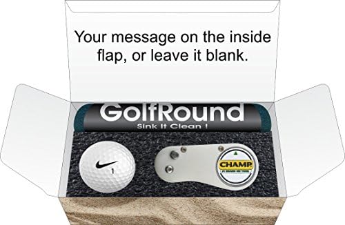 Retirement Golf Gift Set (Short Game Essentials) GolfRound Towel - Nike Golf Ball - FLIX Repair Tool - Golf Greeting Card - Packaging (With Gift Tag)