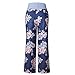iChunhua Women's Comfy Stretch Floral Print Drawstring Palazzo Wide Leg Lounge Pants(M,Blue)