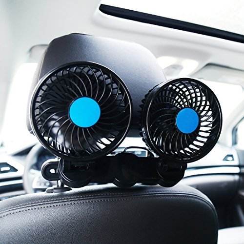 SUPAREE Car Fan, Electric Car Fan 12V DC 360º Rotation Design and 2 Speed Levels Change Summer Air Cooling for Rear Seat Passenger/Pets