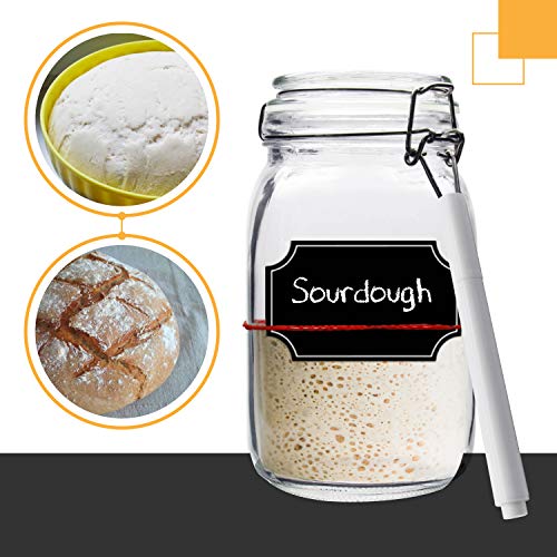 Sourdough Starter Jar with Chalkboard, 1500mL (50.75oz) Large Glass