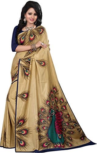 JB Fashion Silk Saree with Blouse Piece (saress for Women-Golden-Peacock_One Size)