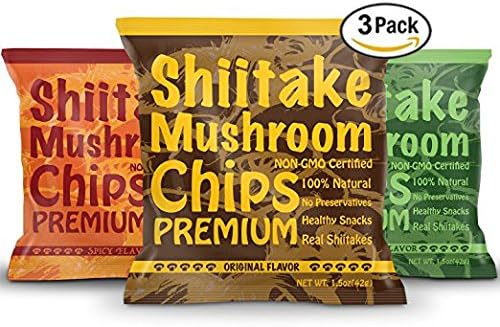 Yuguo Farms | Premium Shiitake Mushroom Chips | Non-GMO Certified | 1.5 oz bag | Pack of 3 (Variety)