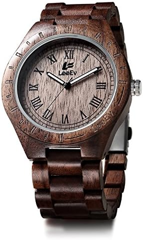 Wood Watch, LeeEv Mens Natural Sandal Wood Analog Quartz Light Weight Vintage Wooden Wrist Watch