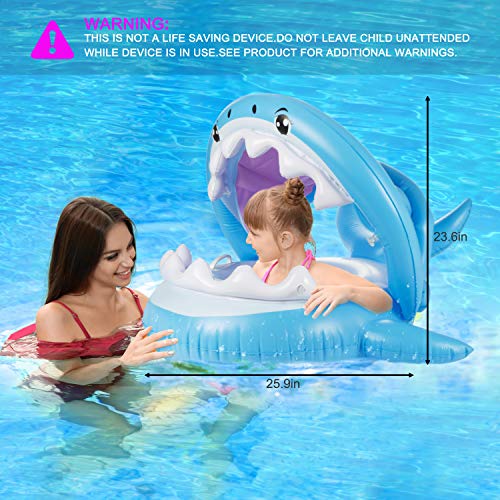 PALADOU Baby Swimming Pool Float with Canopy for Kids Aged 9-36 Months Fun on The Water, Baby Swim Floaties Shark Ring Boat Floating