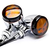 Atpmtas® Skull Lens Black Motorcycle Turn Signals Amber Bulb Indicators Blinkers Lights Fit for Harley Davidson-Chrome