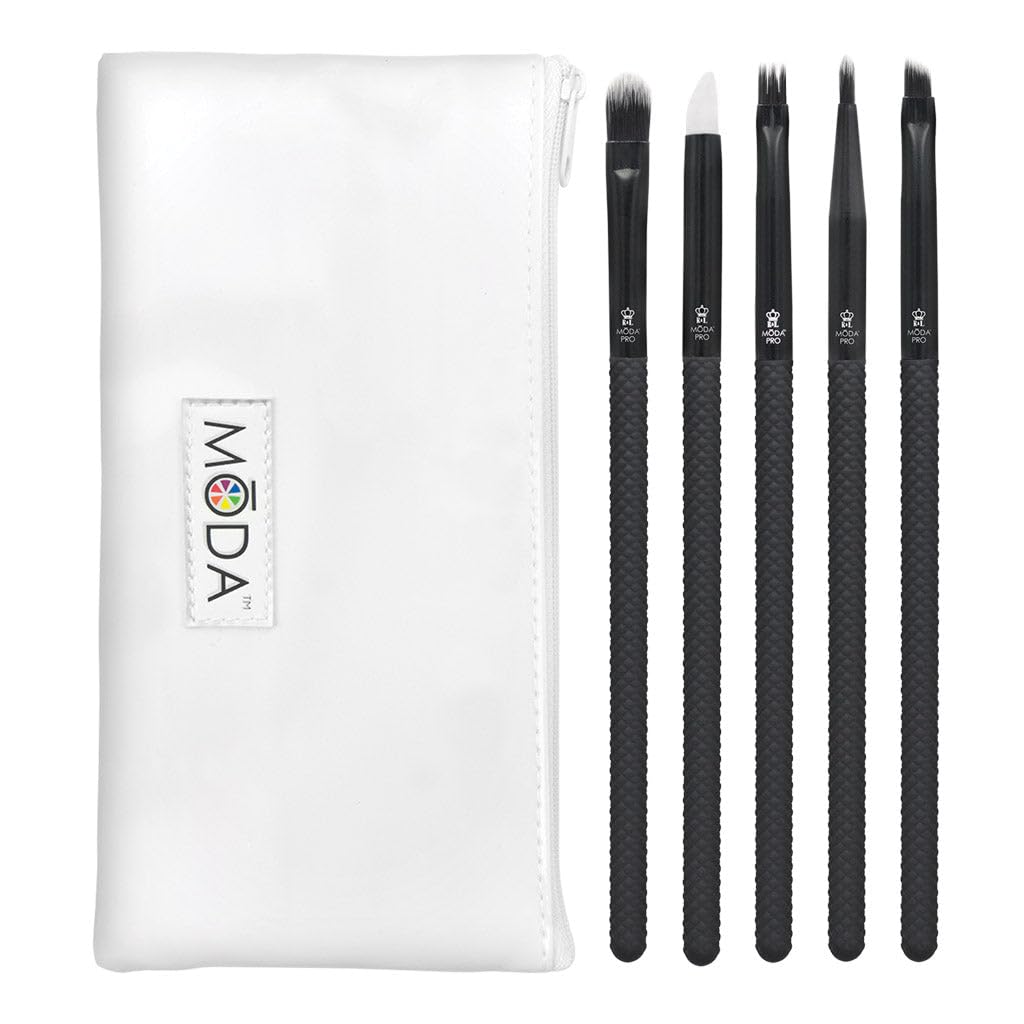 Moda Royal & Langnickel Pro Full Size Graphic Eye 6pc Makeup Brush Set with Pouch, Includes - Concealer, Glam Topper, Wisp, Pointed Liner, and Angled Liner Brushes, Black, BMX-GE6