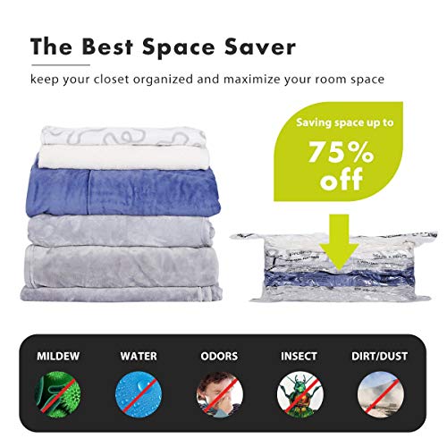 VICOODA Space Saver Vacuum Bags, Vacuum Seal Storage Bags for Clothes & Comforters, Double Zip Seal, Travel Hand Pump Included, 4 Pack
