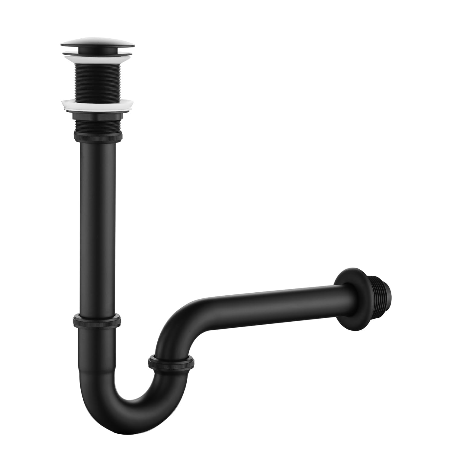 Photo 1 of GORDEE Bathroom Sink Stopper Bottle Trap, U-Shape 1-1/4 inch Slip Inlet Drain Complete Kit, Lavatory Sink Stopper Set NO Overflow, Matte Black, Pls Measure ur Sink Hole Size Before Order