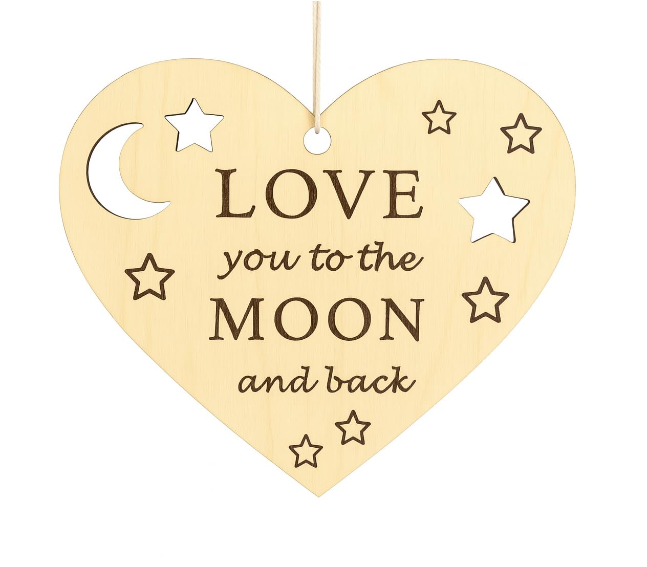Pet-Jos Love You To The Moon Wooden Hanging Heart Plaque Gift for Him, Friendship Quote Plaque for Valentines Day