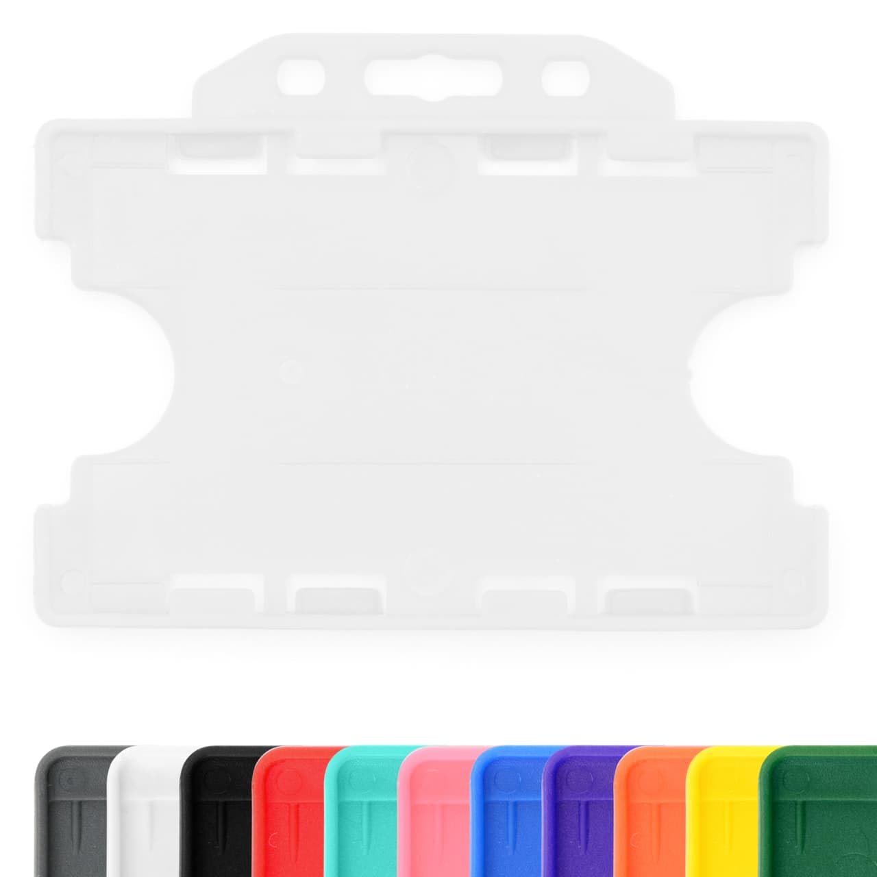 CKB LTD 100x Twin Double Sided Rigid Slide in Open Faced ID Card Badge Holders Horizontal Landscape Dual Identity Plastic Pass Protector - Holds Two Cards 86mm 54mm cr80 Credit Card Sized (Clear)