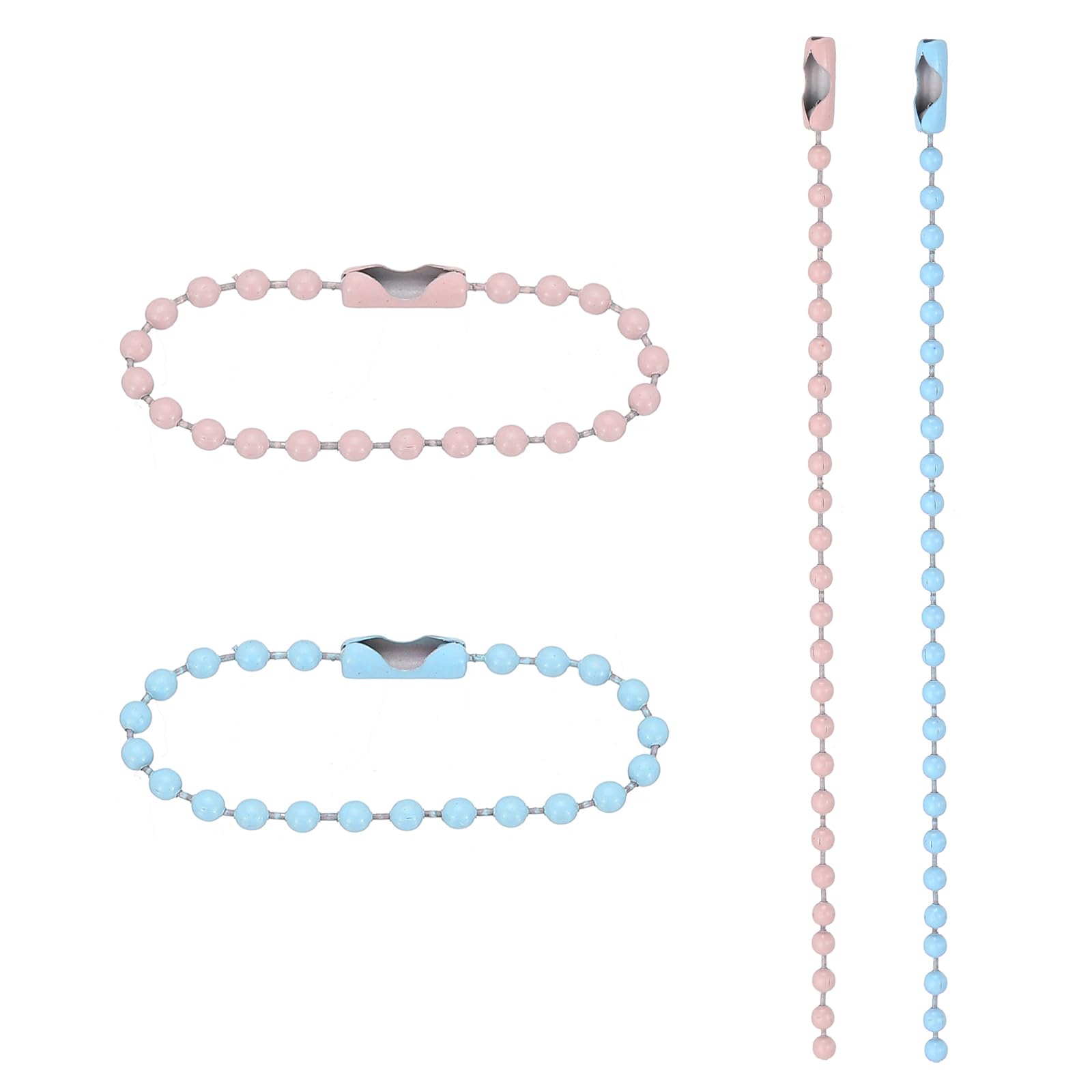 PATIKIL 2.4mm x 100mm Ball Beads Chain, 200 Pack Bead Link Extension Pull Chain with Connectors for Tag Keychain Rings DIY Crafts, Blue Pink