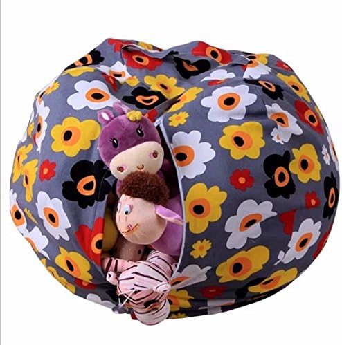 Kid's Stuffed Animal Storage Bean Bag Chair with Extra Long Zipper, Carrying Handle, Large Size, Stuffed Toy Organizer &amp; Perfect Storage Solution