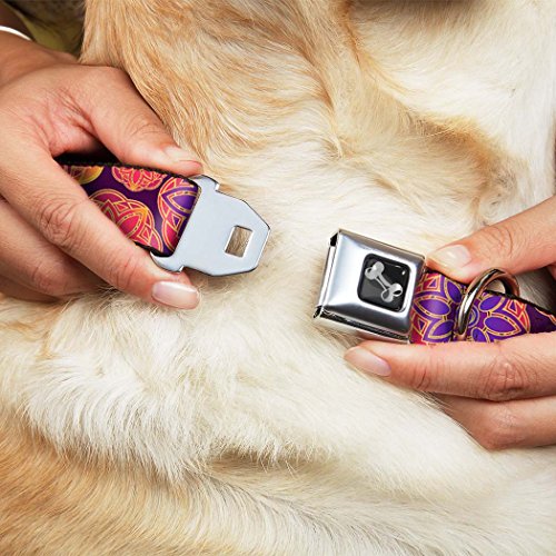 Buckle-Down Seatbelt Buckle Dog Collar - Boho Mandala Purples/Oranges/Pinks - 1.5" Wide - Fits 18-32" Neck - Large