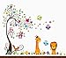 DEKOSH Kids Jungle Theme Peel and Stick Wall Decal, Colorful Owl Giraffe Lion Tree Decorative Unisex Sticker for Children Bedroom, Nursery, Playroom Mural