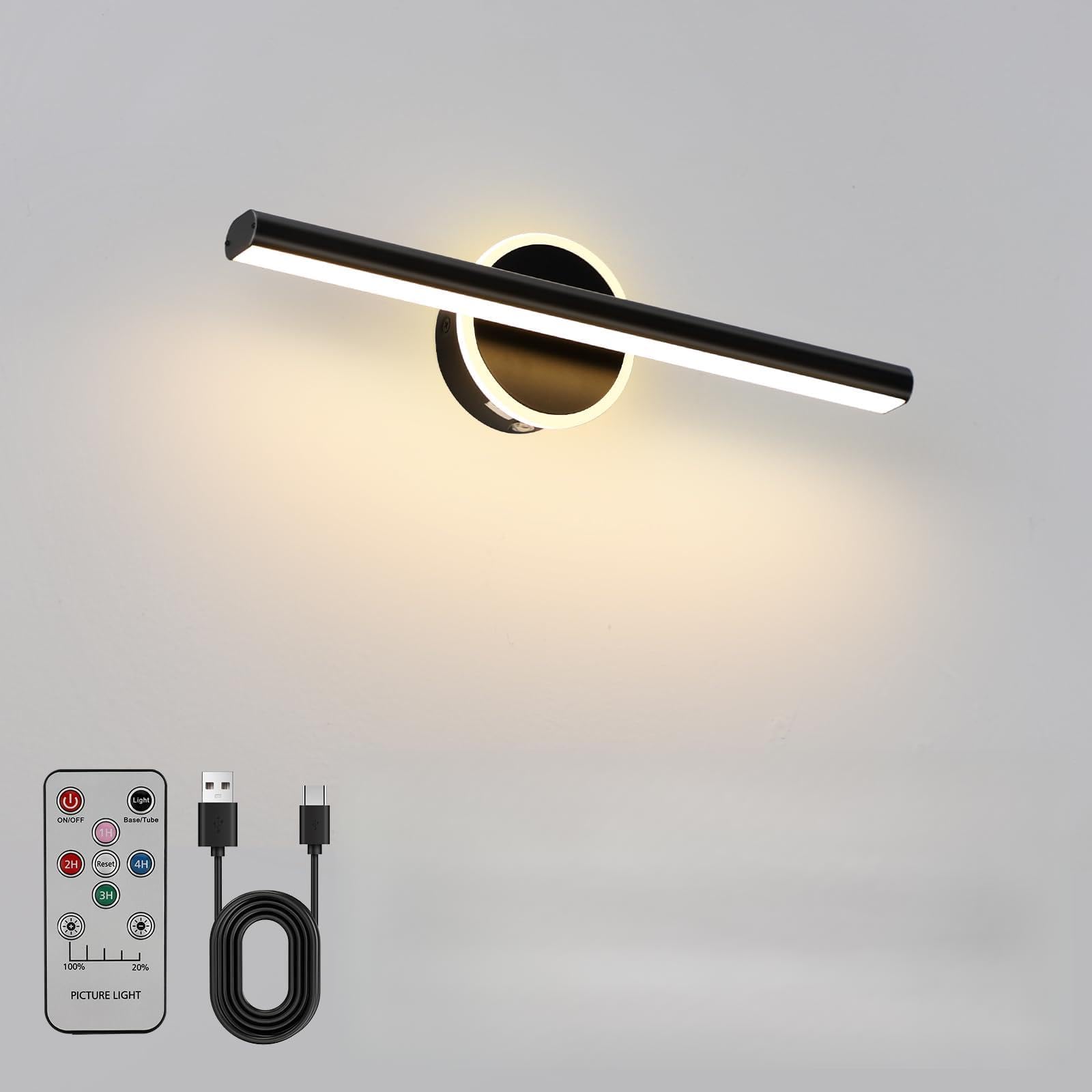 Photo 1 of HUABRIDGE Picture Lights for Wall, 13.5inches Picture Light Battery Operated,Wireless Indoor Wall Lights with Remote,Rechargeable Horizontal Light Battery for Gallery,Artwork,Portrait (Matt Black)