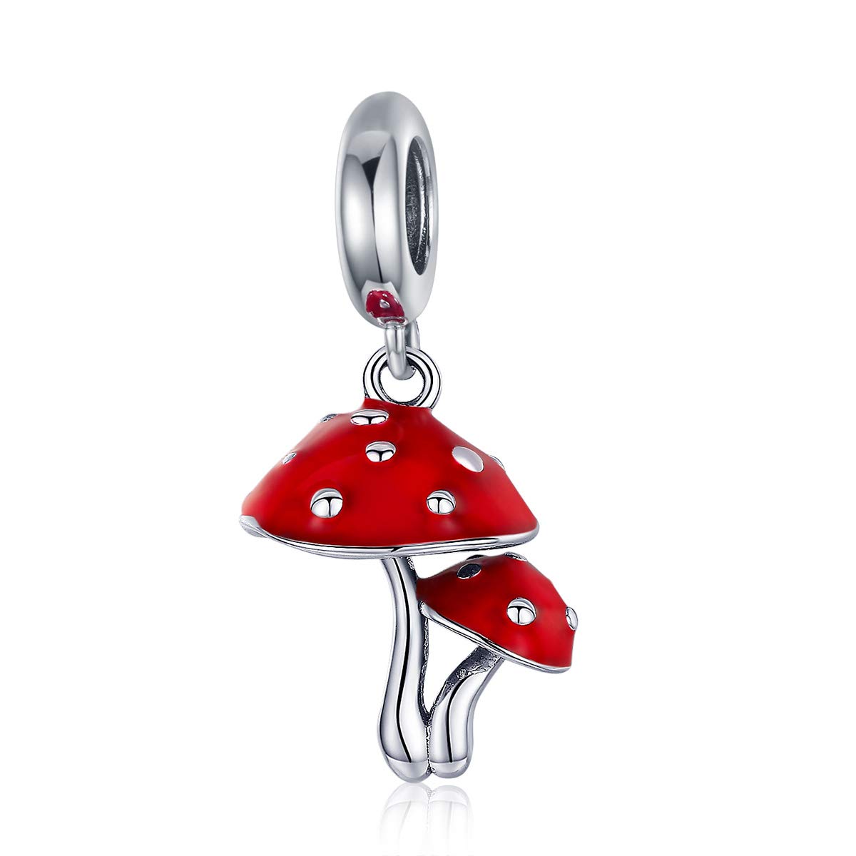 NewL 925 Sterling Silver Mushroom Red Enamel Pendant Charms Fit Bracelets & Necklaces Silver Jewelry