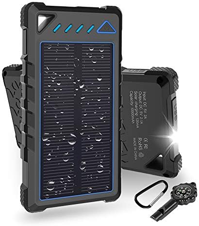 Hobest Solar Charger 10000mAh,Waterproof Outdoor Solar Power Bank with LED Flashlight,Dual USB Portable Charger Solar for Smartphones,GoPro Camera,GPS and Emergency Travel (Blue)
