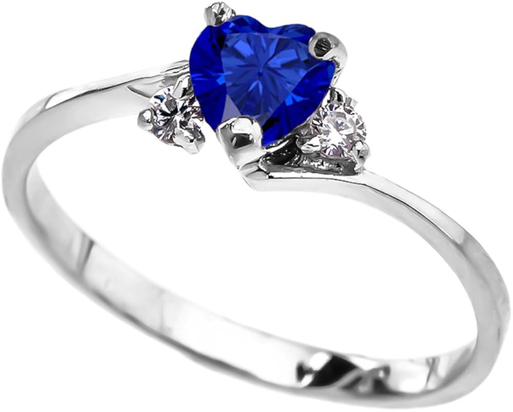 Dainty 14k White Gold September Birthstone Heart with CZ