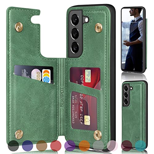 SUANPOT for Samsung Galaxy S22 5G 6.1" （NOT for S22+ 6.6”） Wallet case with【RFID Blocking】 Technology (Sea Green)