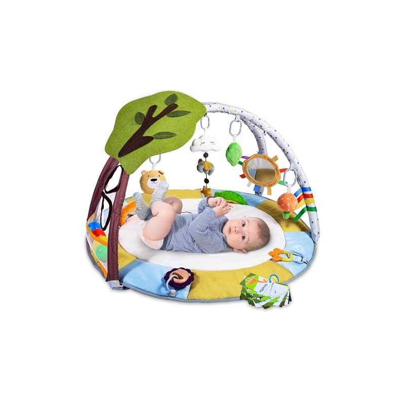 Lupantte Baby Gym Play Mat with 9 Toys for Sensory and Motor Skill Development Language Discovery, Thicker Non-Slip Baby…