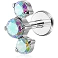ENONTY 1pcs 16G G23 Titanium Threadless Labret Studs Push-in Colorful CZ Labret Cluster Tragus Helix Conch Lobe Rook Cartilage Push Back Sleeper Piercing Jewelry Earring Stud