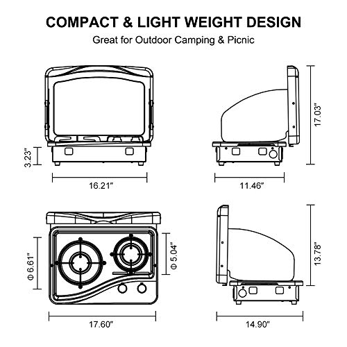 Camplux Pro Builtin 2 Burner Propane RV Gas Cooktop, Stainless Steel