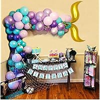 Mermaid Balloon Garland Arch Kit 122Pcs 16ft Long Gold Foil Tail Balloons and Birthday Banner Party Centerpiece Decorations for Girls Kids