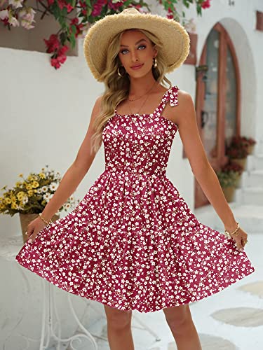 AILSI WOMENS RED FLORAL DRESSES FOR WOMEN 2023 CUTE SPAGHETTI STRAP TUBE DRESS RESORT WEAR FANCY PREPPY DRESS PARTY COCKTAIL MINI TEEN DRESSES FOR WOMEN CASUAL SUMMER(SMALL,BURGUNDY FLORAL)