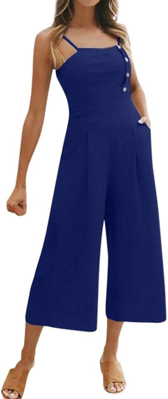 Jumpsuit Damen Lang Sommer Sling Ärmellos Lässig Schulterfreies Weiten